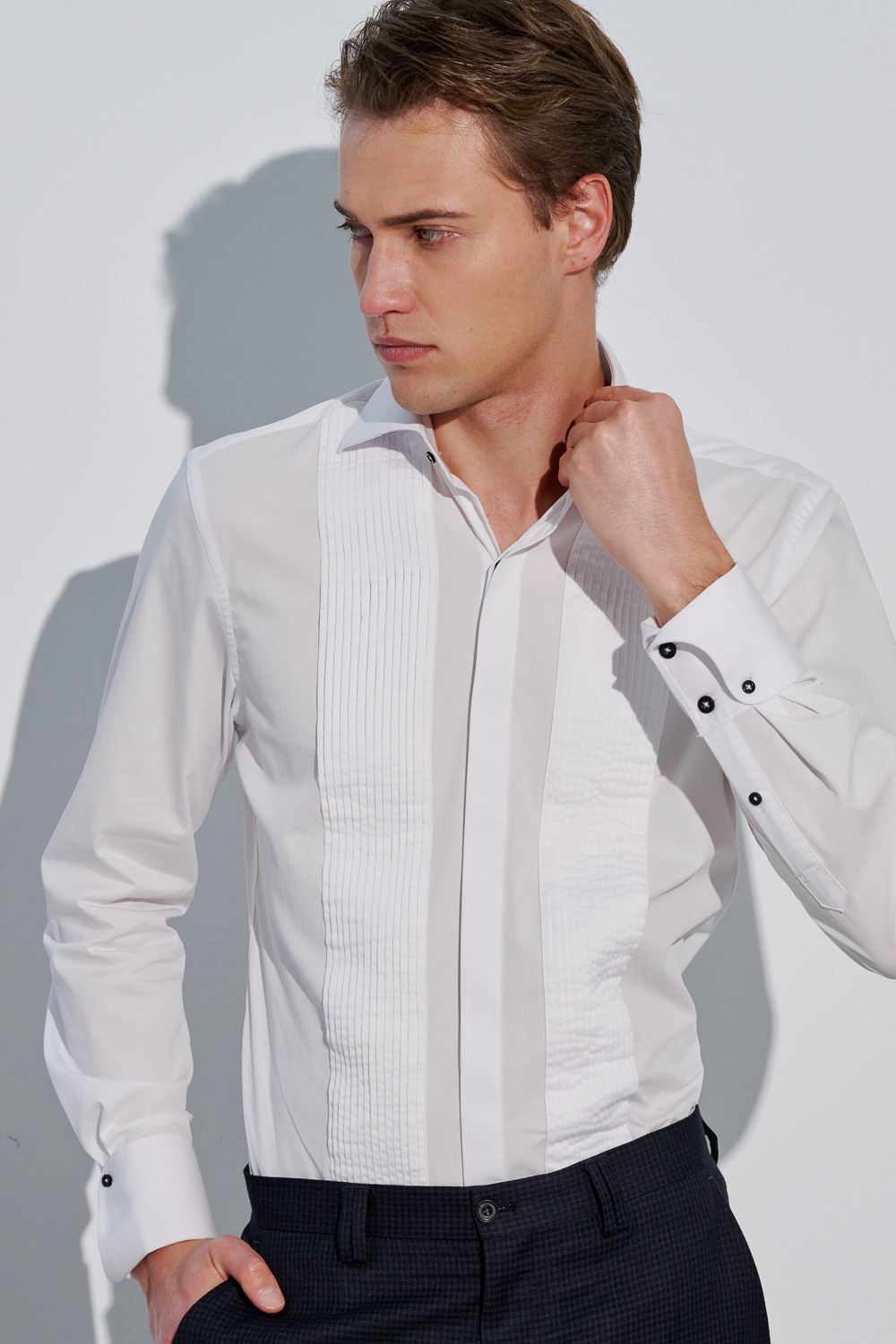 SST&C #Elastic Fit  Slim Fit White Shirt With Pleated Italian Cuffs On The Front | 0312303025  (Outlet)_1