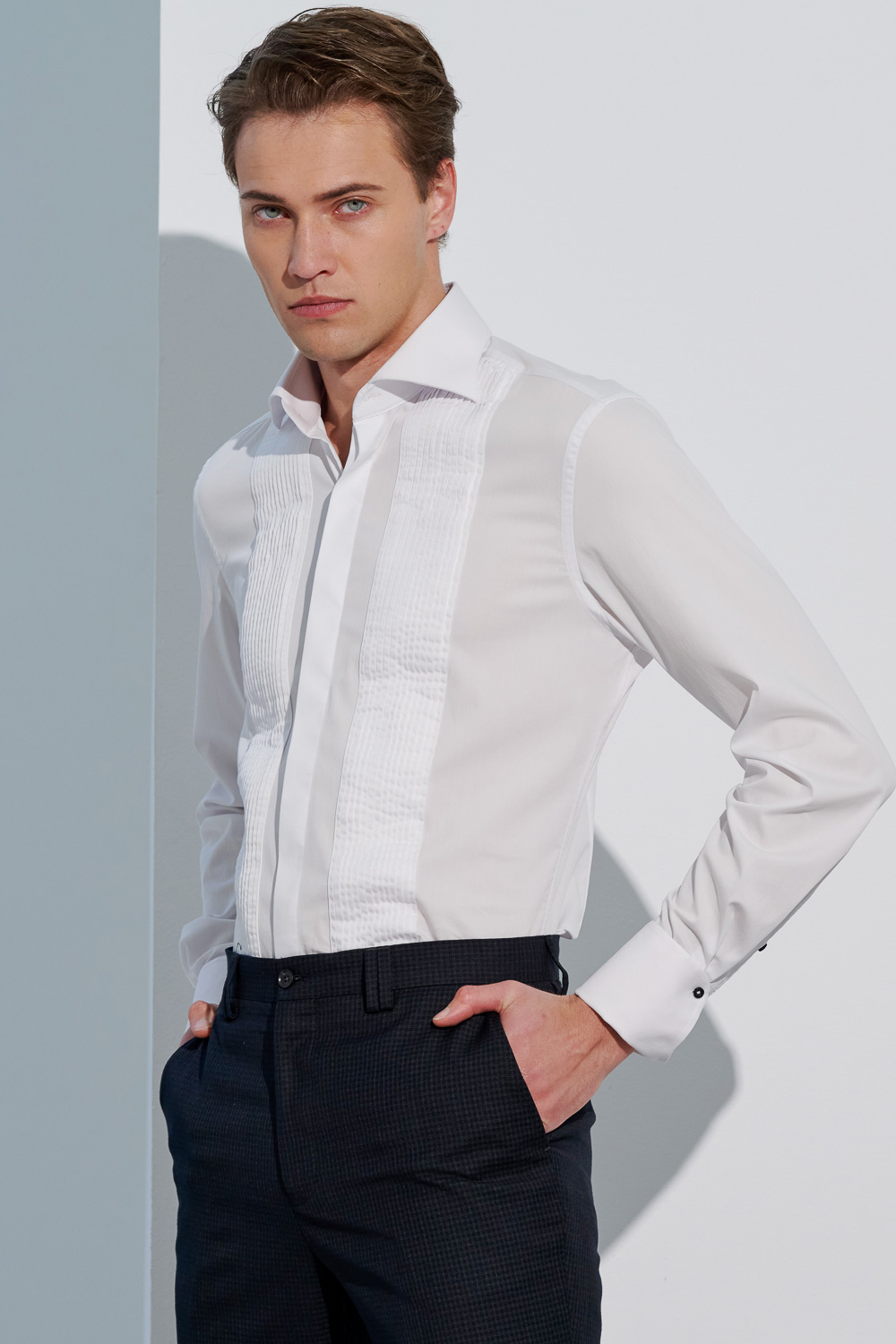SST&C #Elastic Fit  Slim Fit White Shirt With Pleated Italian Cuffs On The Front | 0312303025  (Outlet)_4