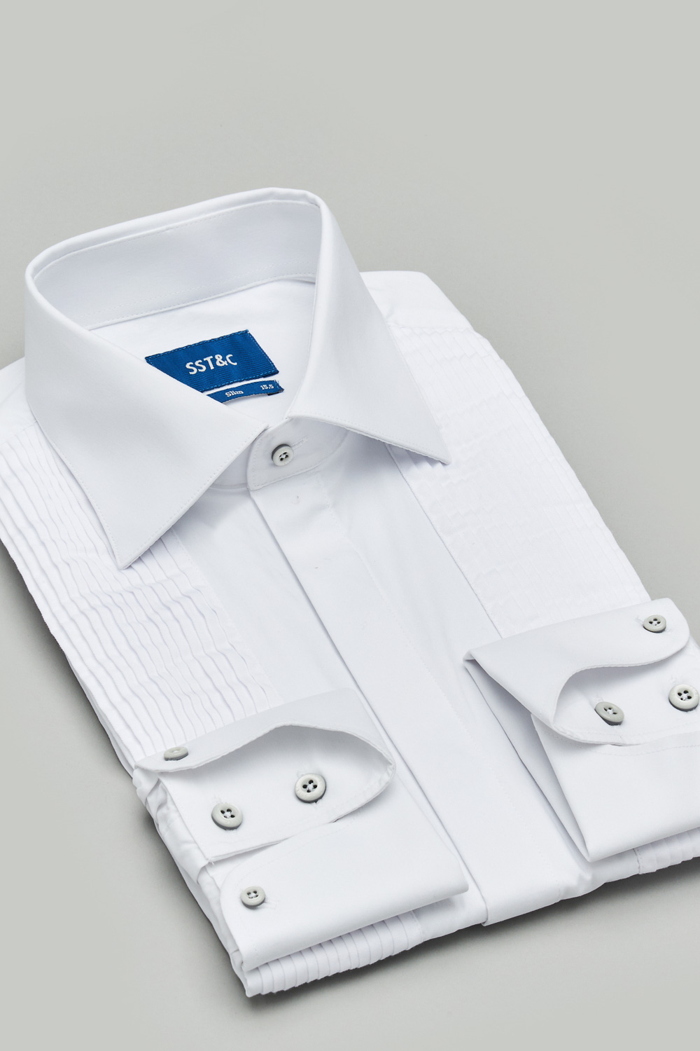 SST&C #Elastic Fit  Slim Fit White Shirt With Pleated Italian Cuffs On The Front | 0312303025  (Outlet)_7