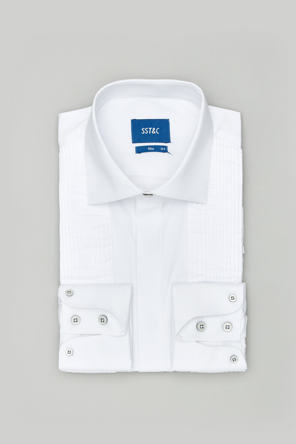 SST&C #Elastic Fit  Slim Fit White Shirt With Pleated Italian Cuffs On The Front | 0312303025  (Outlet)_8