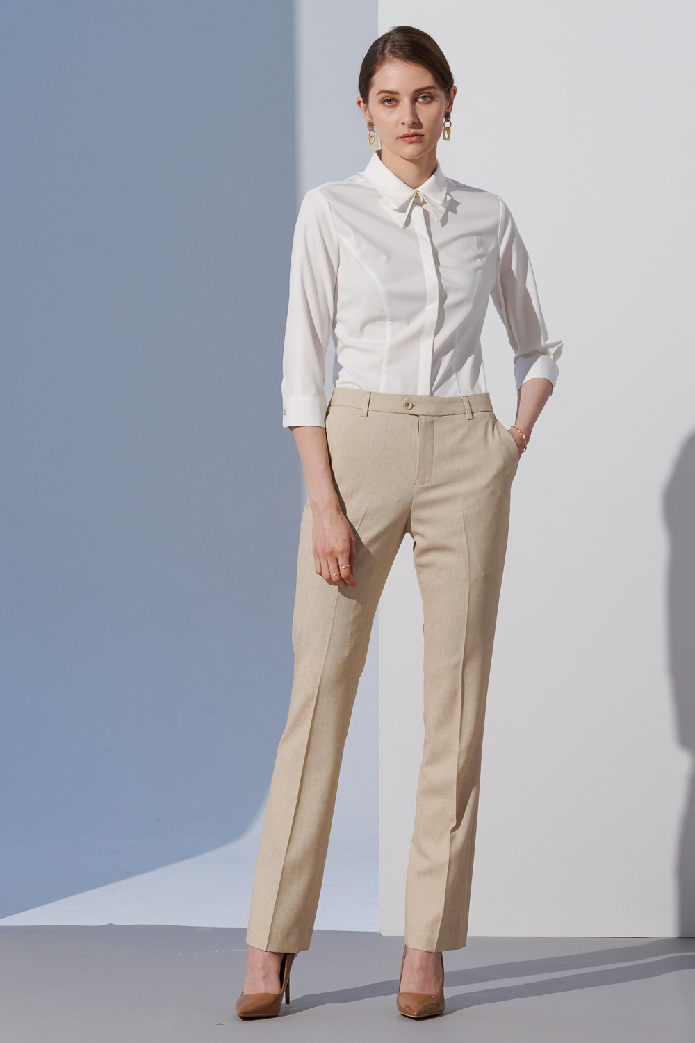 SST&C Beige Slim Fit Linen Suit Trousers | 7262303005  (Outlet)_0