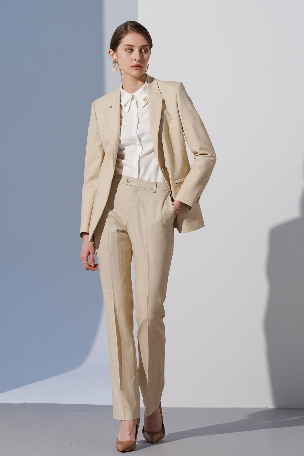 SST&C Beige Slim Fit Linen Suit Trousers | 7262303005  (Outlet)_3