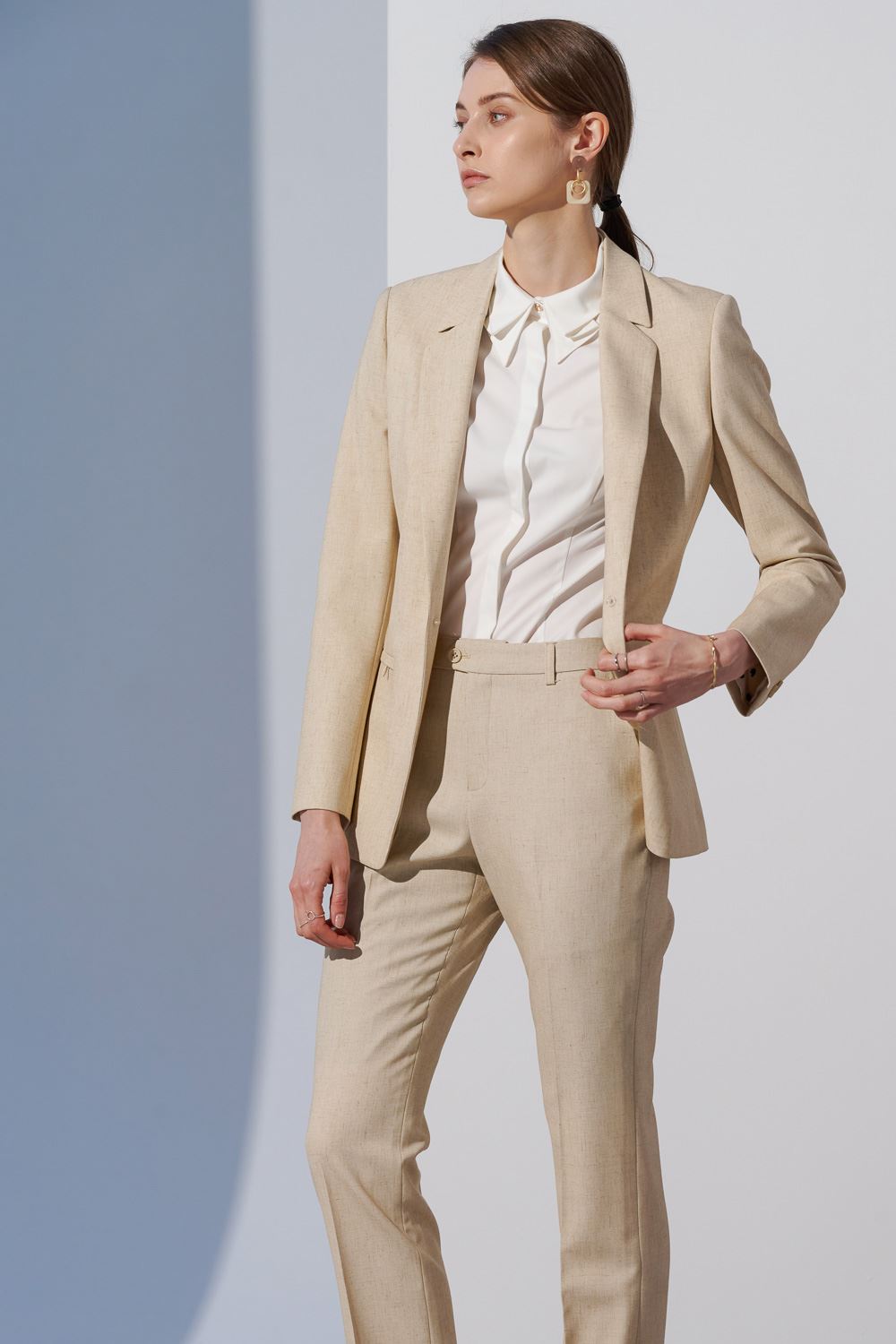 SST&C Beige Slim Fit Linen Suit Trousers | 7262303005  (Outlet)_4