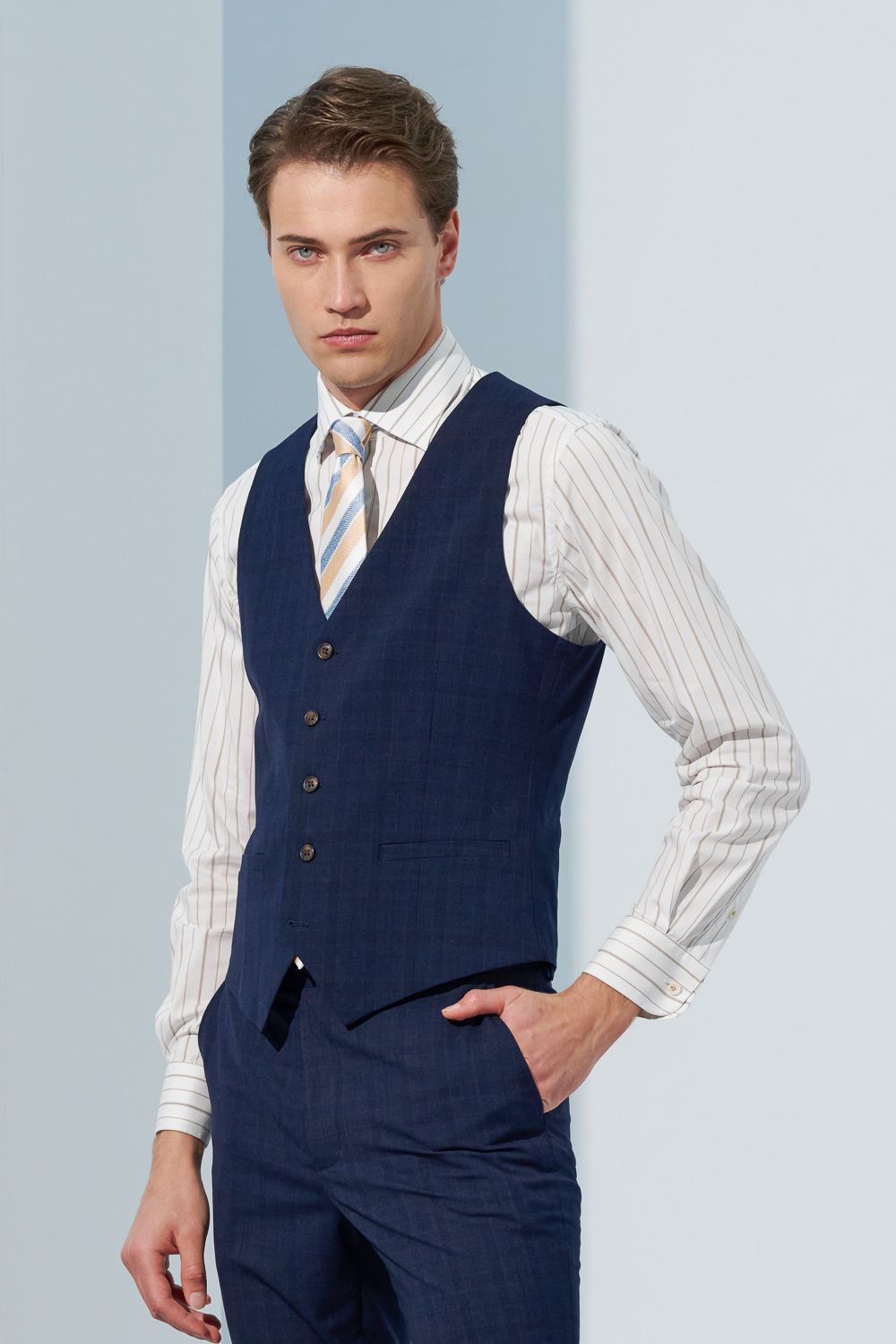 SST&C Navy Check Pattern Tailor Suit Vest | 0512303002  (Outlet)_0