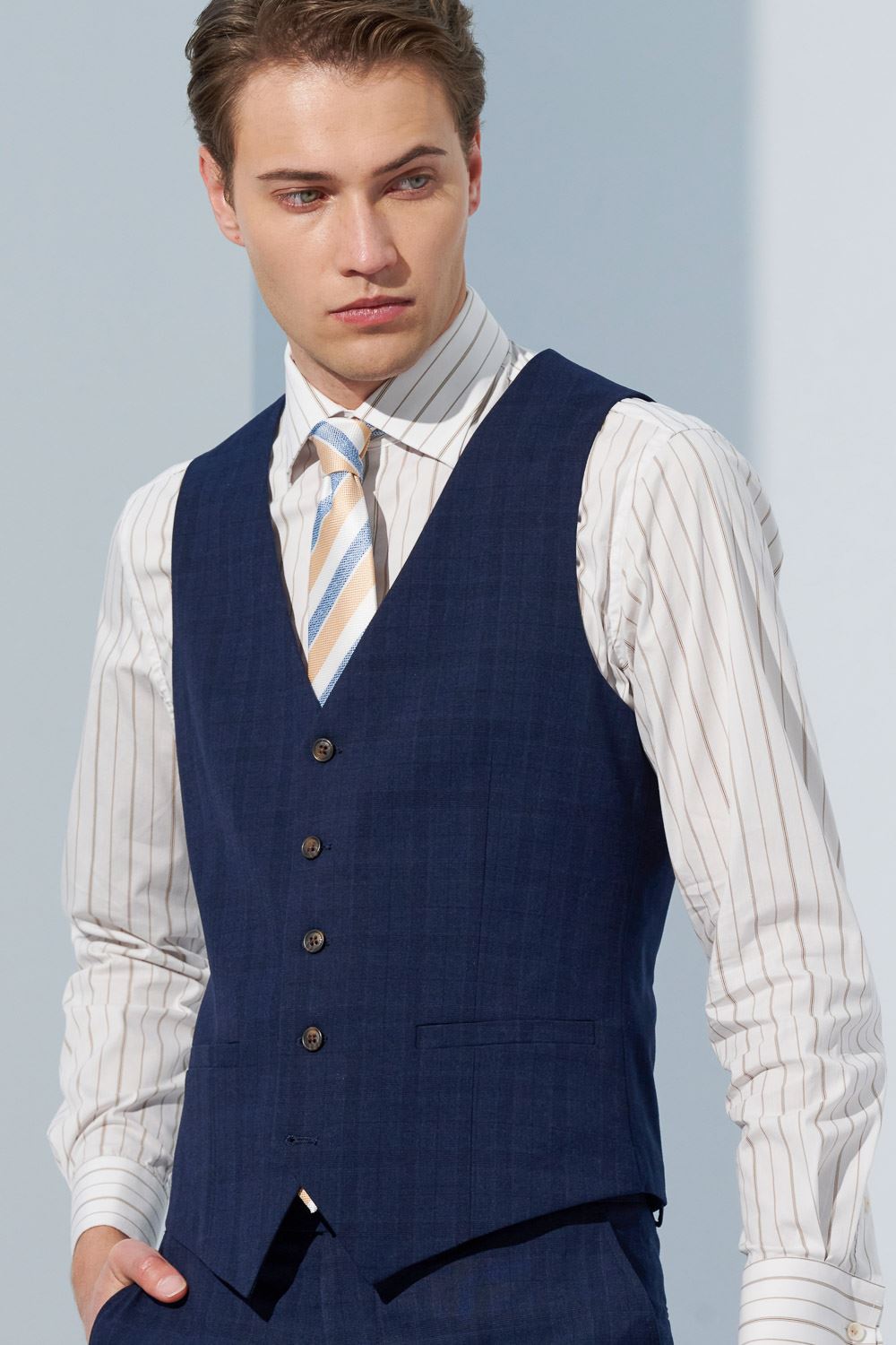 SST&C Navy Check Pattern Tailor Suit Vest | 0512303002  (Outlet)_1