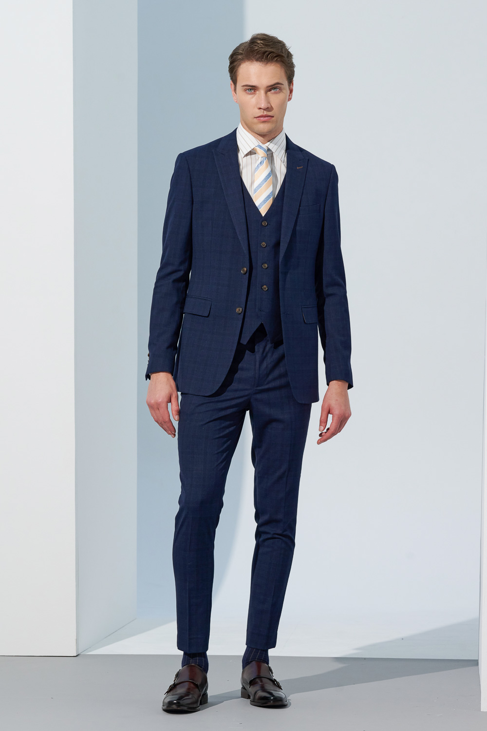 SST&C Navy Check Pattern Tailor Suit Vest | 0512303002  (Outlet)_3
