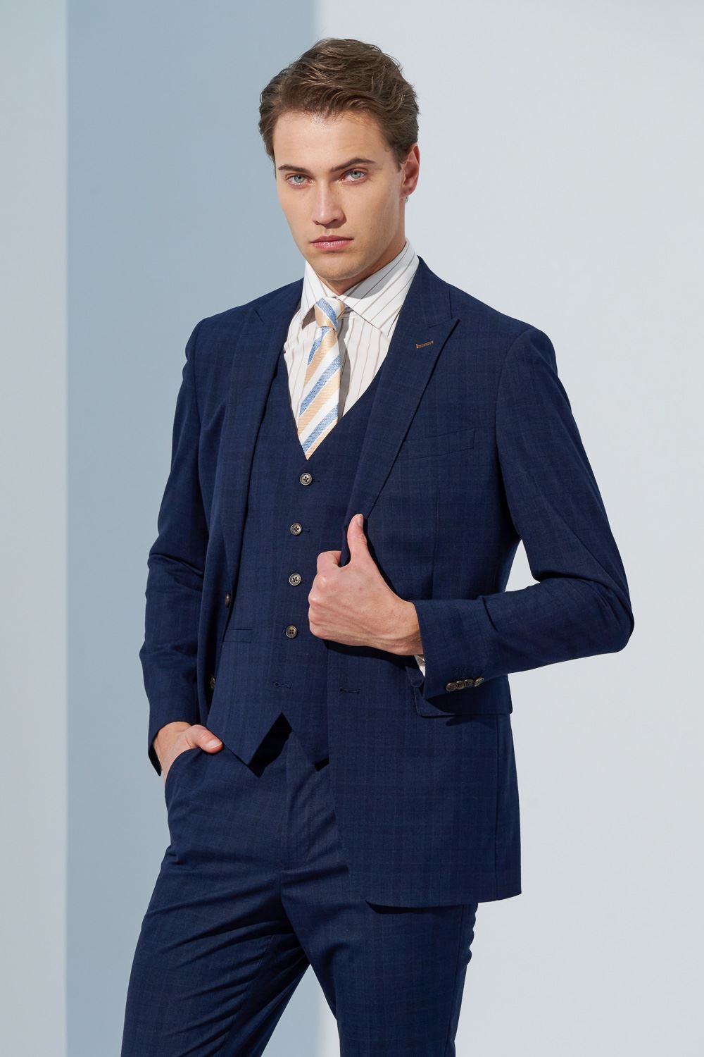 SST&C Navy Check Pattern Tailor Suit Vest | 0512303002  (Outlet)_4