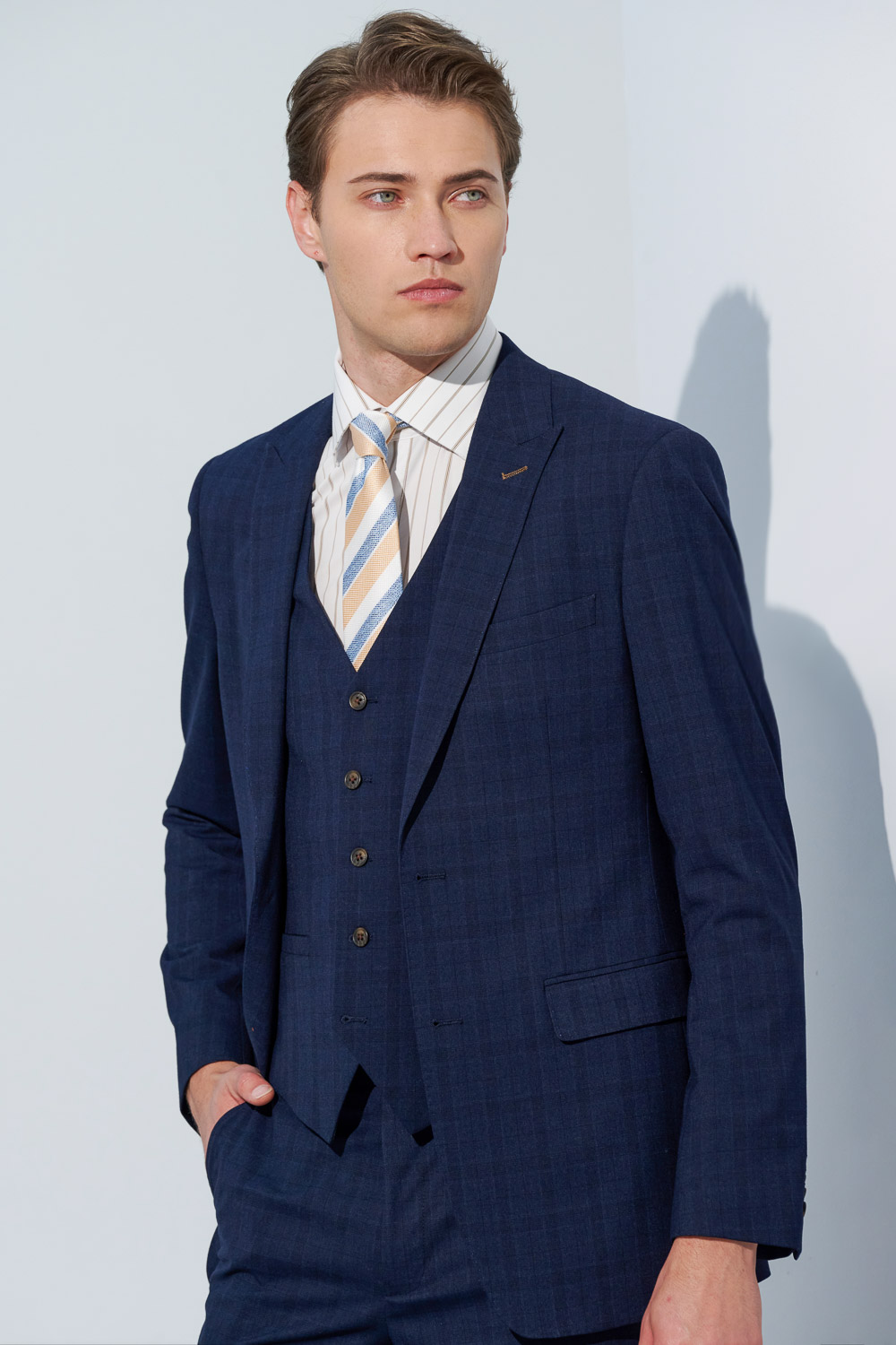 SST&C Navy Check Pattern Tailor Suit Vest | 0512303002  (Outlet)_5