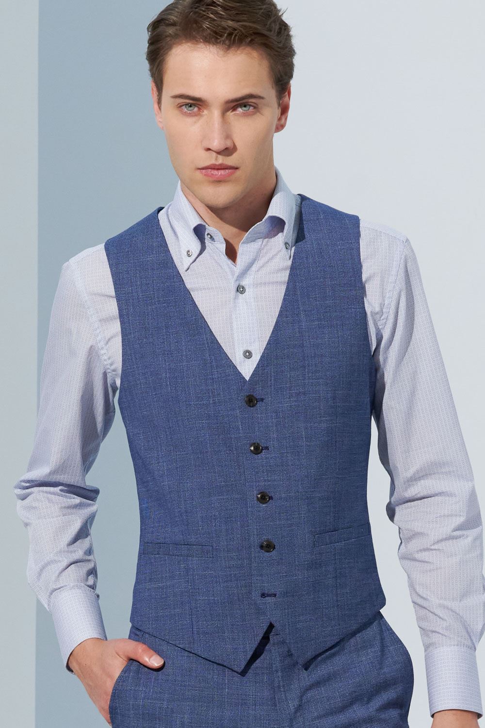 SST&C Sky Blue Textured Tailor Suit Vest | 0512303005  (Outlet)_0