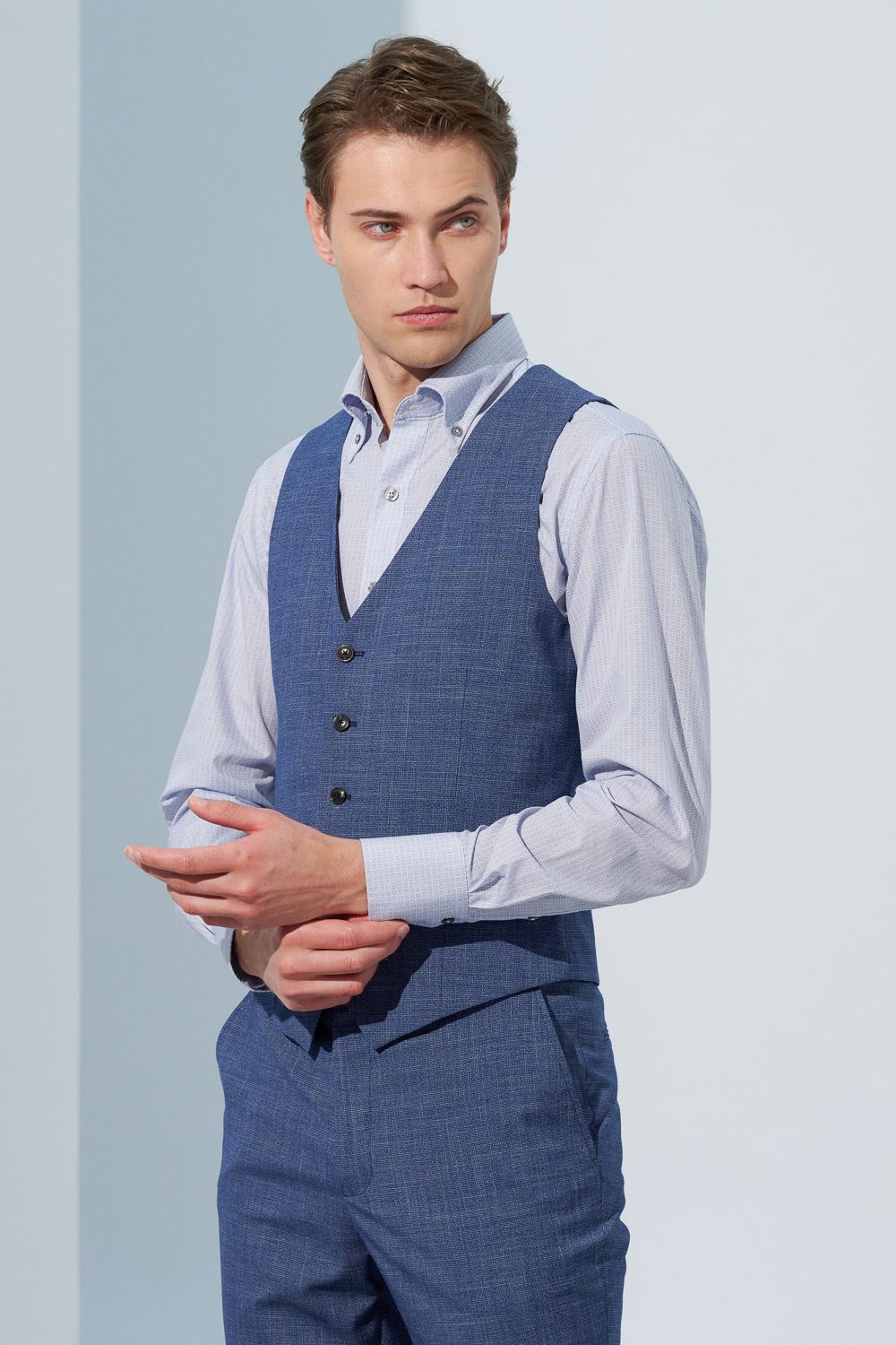 SST&C Sky Blue Textured Tailor Suit Vest | 0512303005  (Outlet)_1