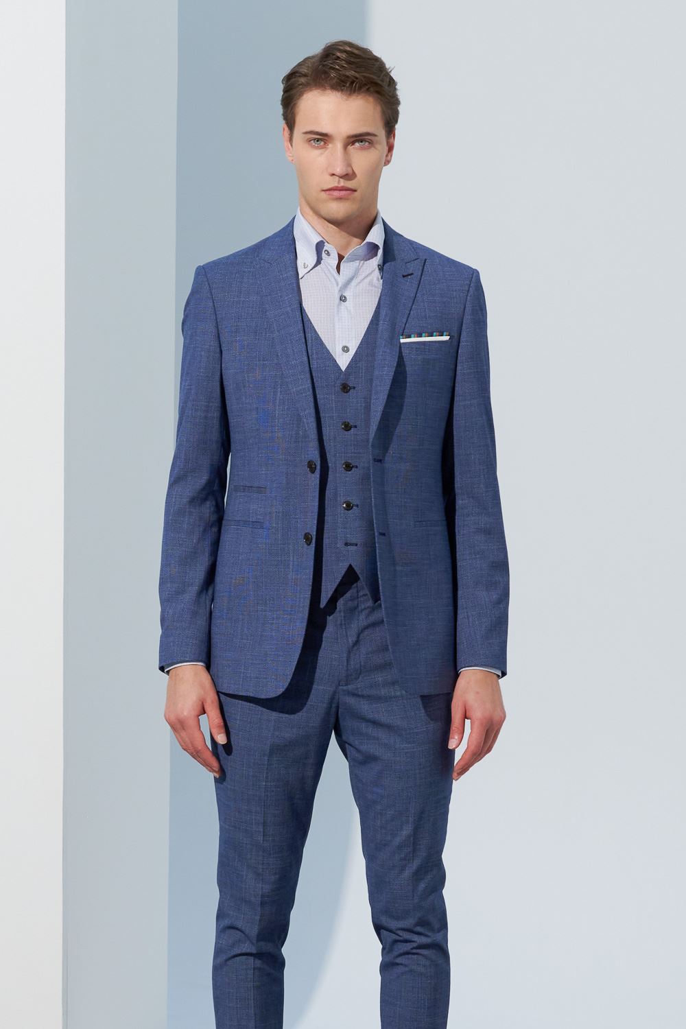 SST&C Sky Blue Textured Tailor Suit Vest | 0512303005  (Outlet)_2