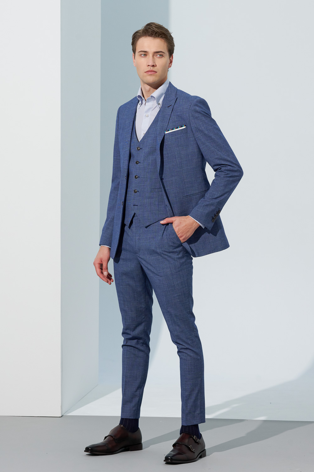 SST&C Sky Blue Textured Tailor Suit Vest | 0512303005  (Outlet)_3