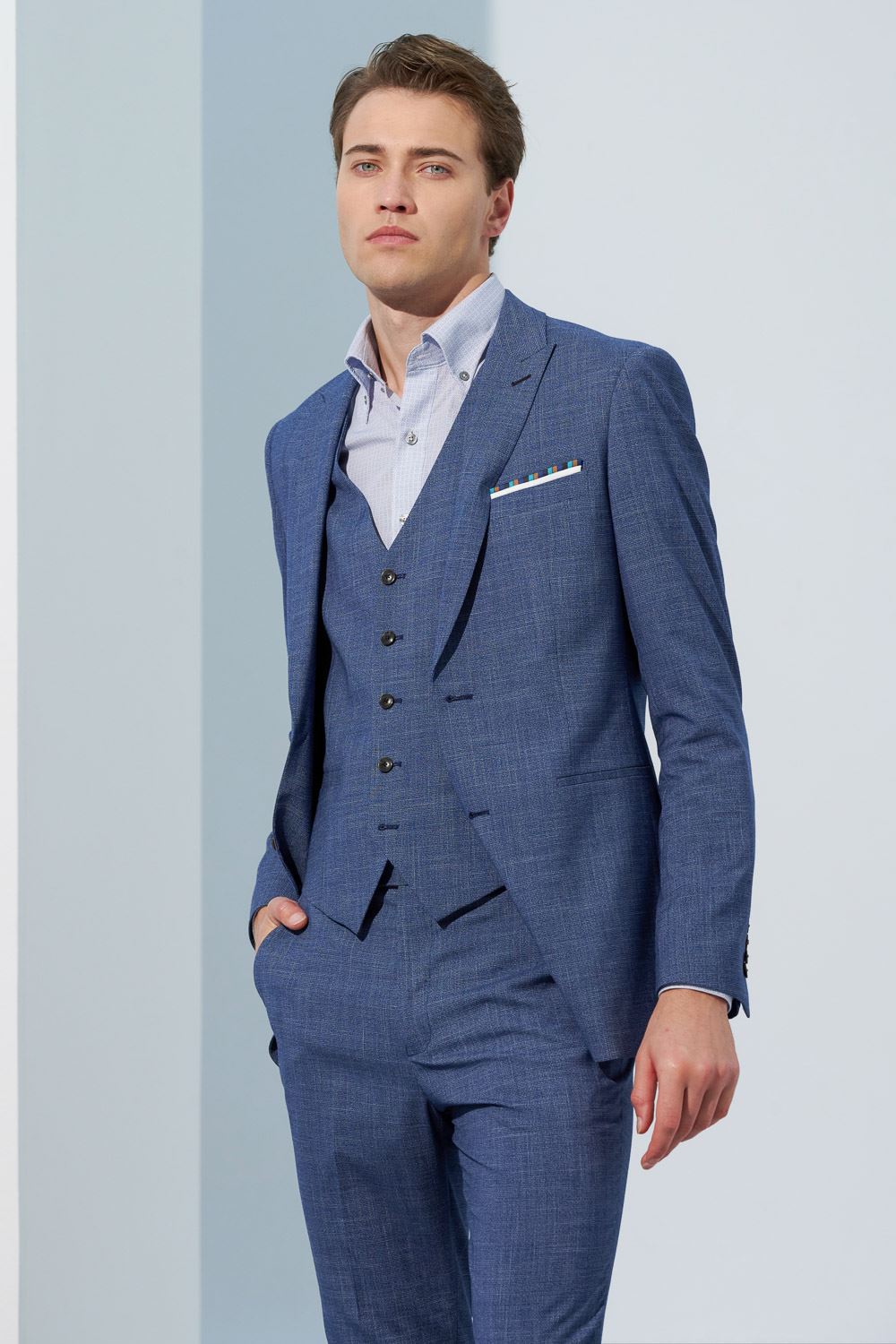 SST&C Sky Blue Textured Tailor Suit Vest | 0512303005  (Outlet)_4