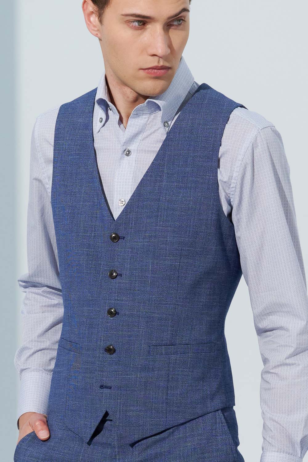 SST&C Sky Blue Textured Tailor Suit Vest | 0512303005  (Outlet)_5