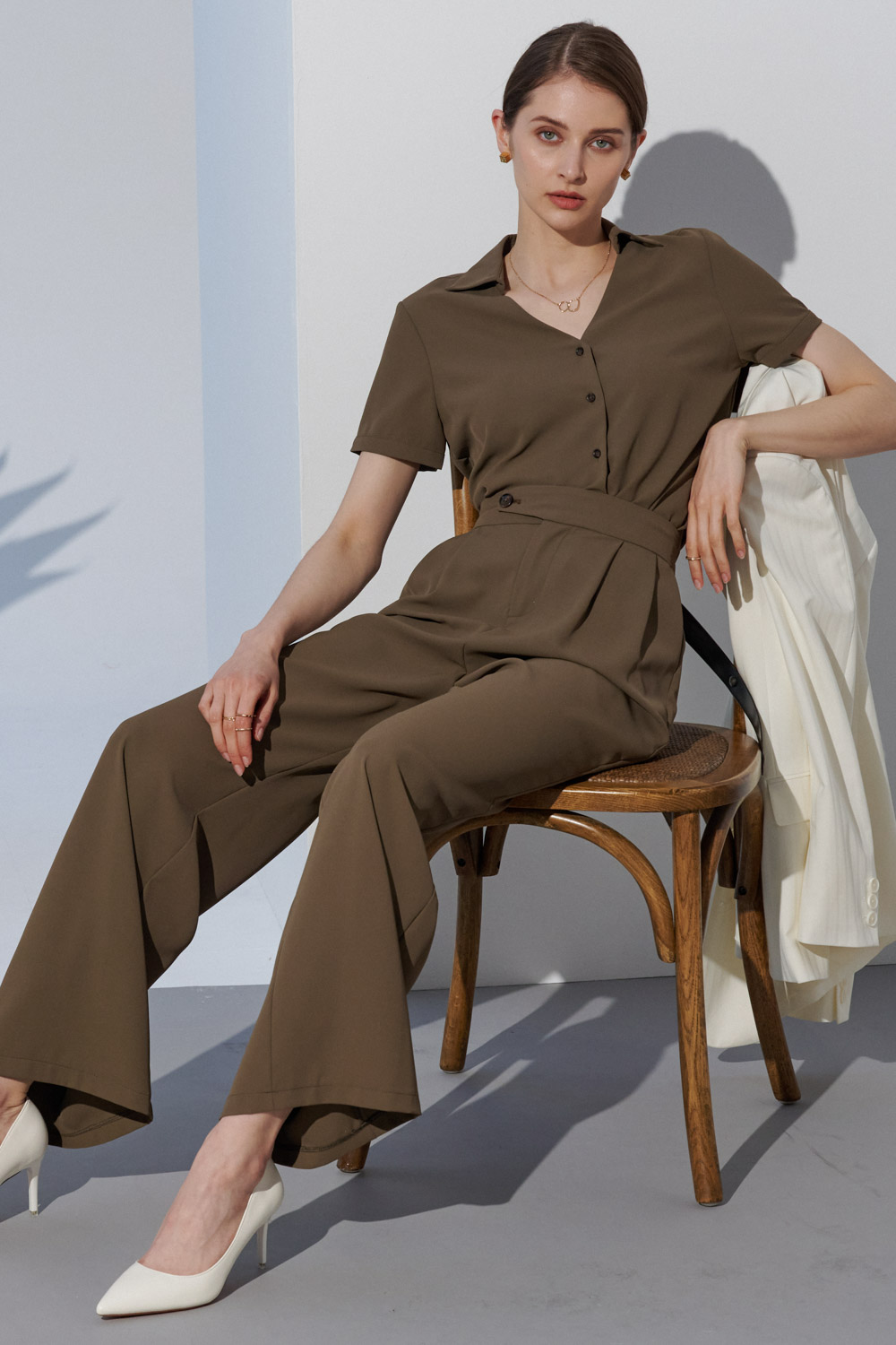 SST&C Brown High Waist Pleated Wide Trousers | 8262303004  (Outlet)_0