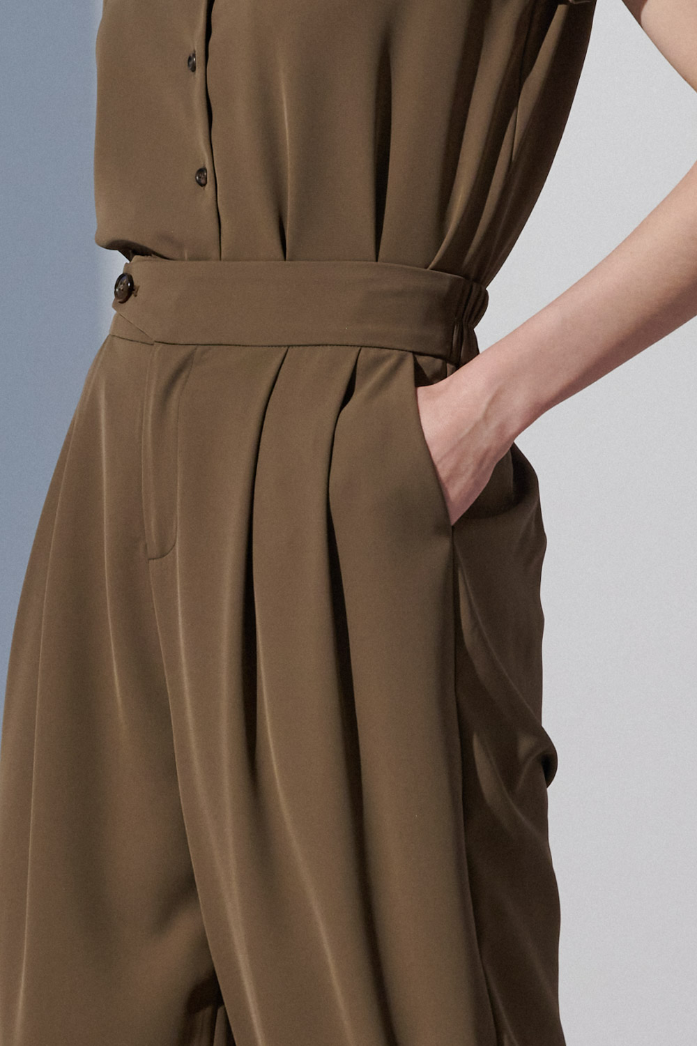 SST&C Brown High Waist Pleated Wide Trousers | 8262303004  (Outlet)_6
