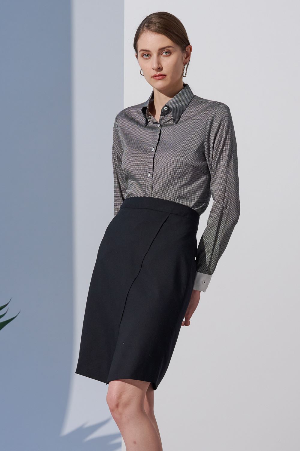 SST&C Houndstooth Print Micro-Gloss Slim Fit Shirt | 7562303002  (Outlet)_1