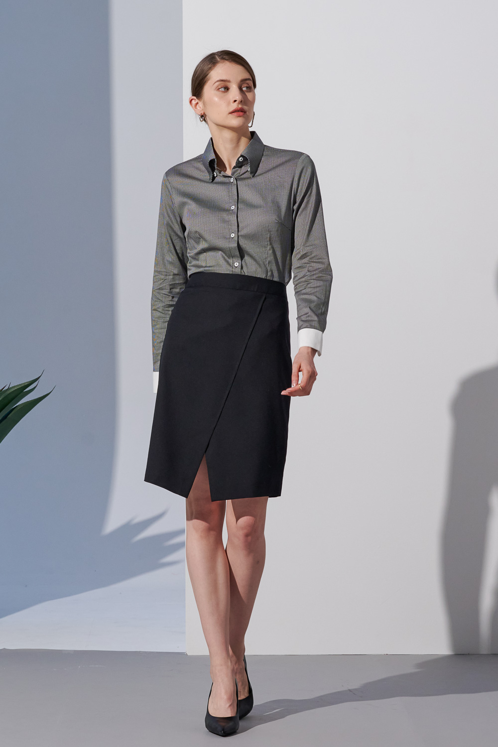 SST&C Houndstooth Print Micro-Gloss Slim Fit Shirt | 7562303002  (Outlet)_2