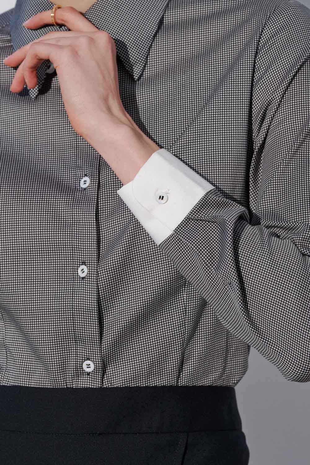 SST&C Houndstooth Print Micro-Gloss Slim Fit Shirt | 7562303002  (Outlet)_6