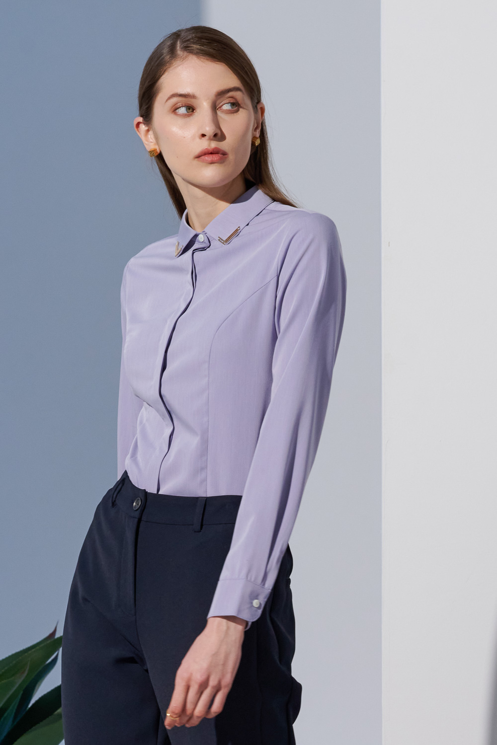 SST&C Violet Metallic Collar Slim Fit Shirt | 7562303005  (Outlet)_0