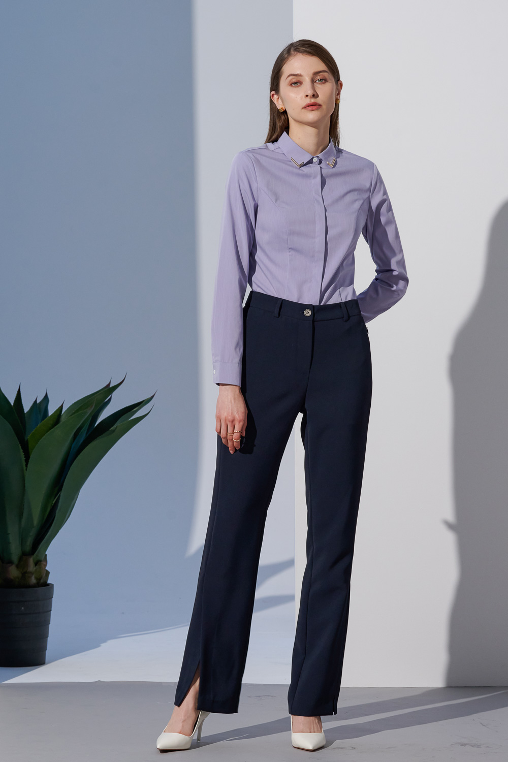 SST&C Violet Metallic Collar Slim Fit Shirt | 7562303005  (Outlet)_1