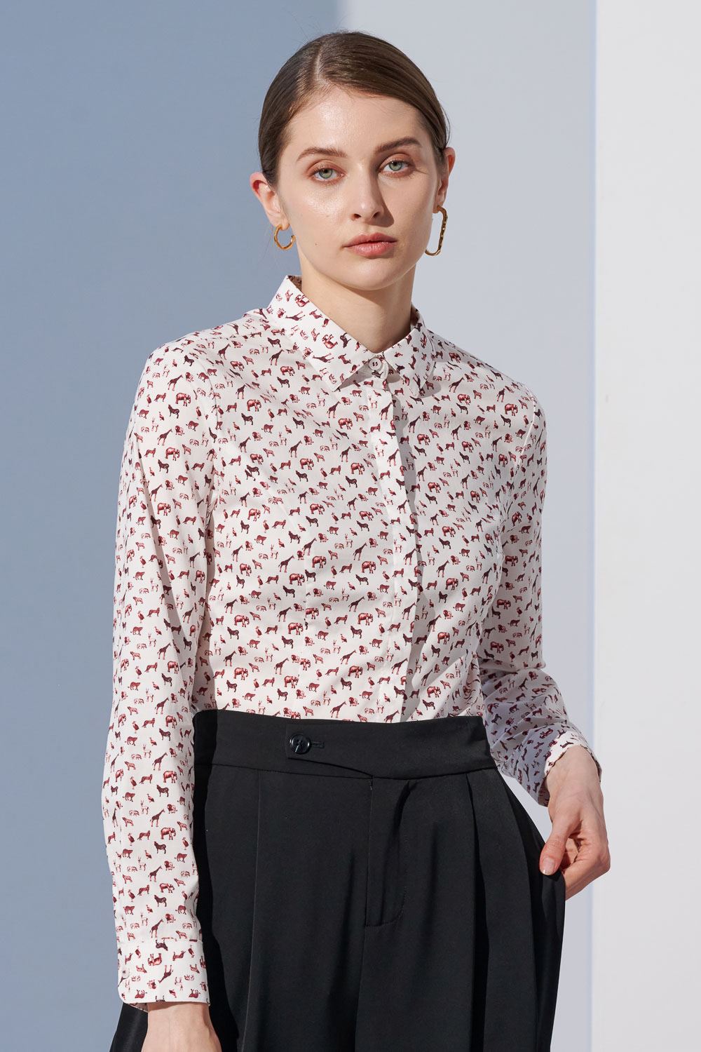 SST&C Dark Red Animal Print Slim Fit Shirt | 7562303006  (Outlet)_0