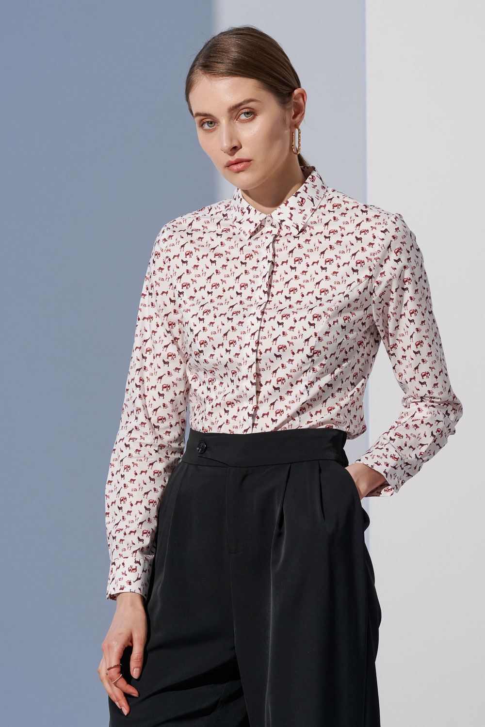 SST&C Dark Red Animal Print Slim Fit Shirt | 7562303006  (Outlet)_1