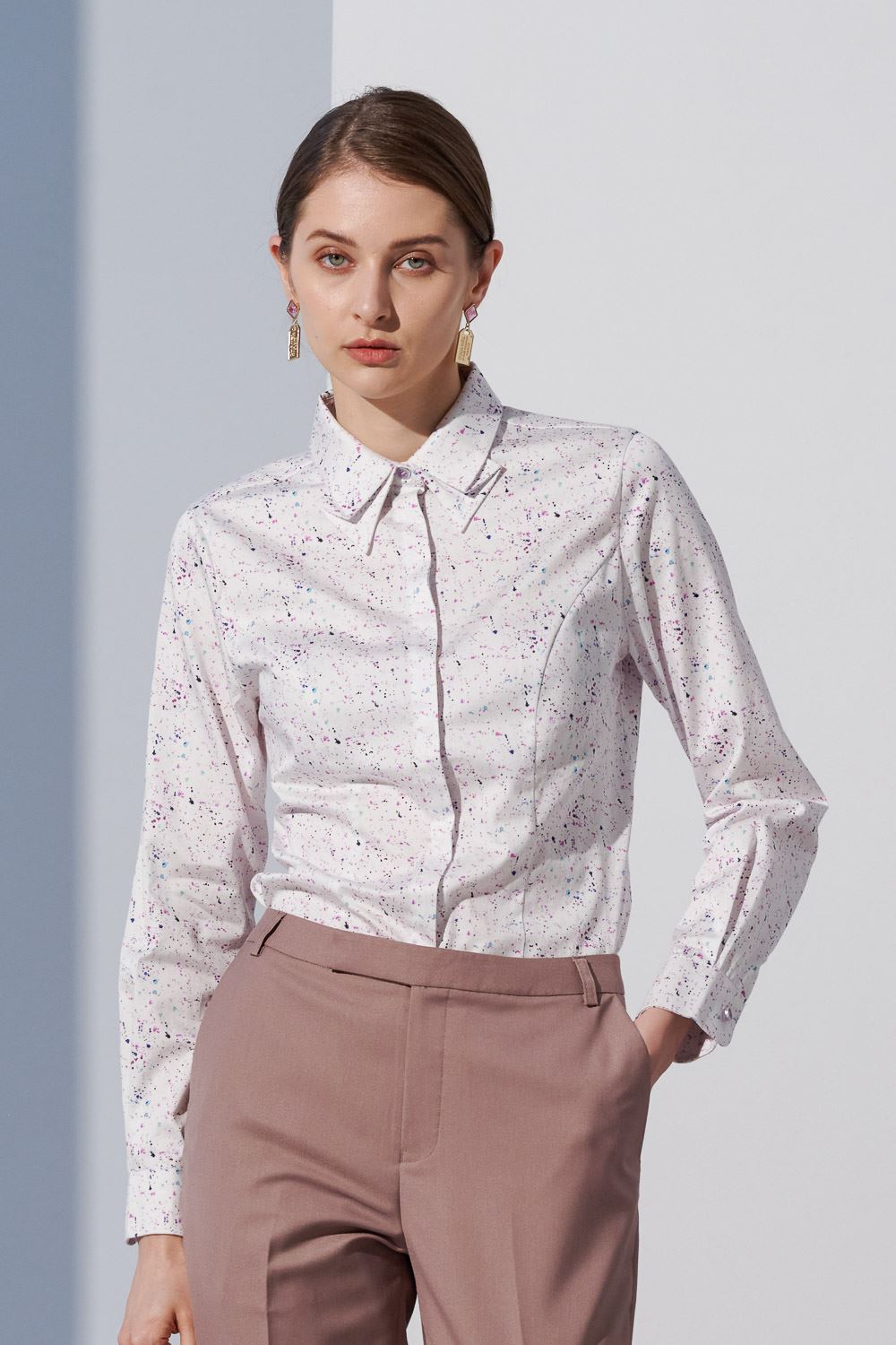SST&C Splash Print Fold-Over Collar Slim Fit Shirt | 7562303007  (Outlet)_0