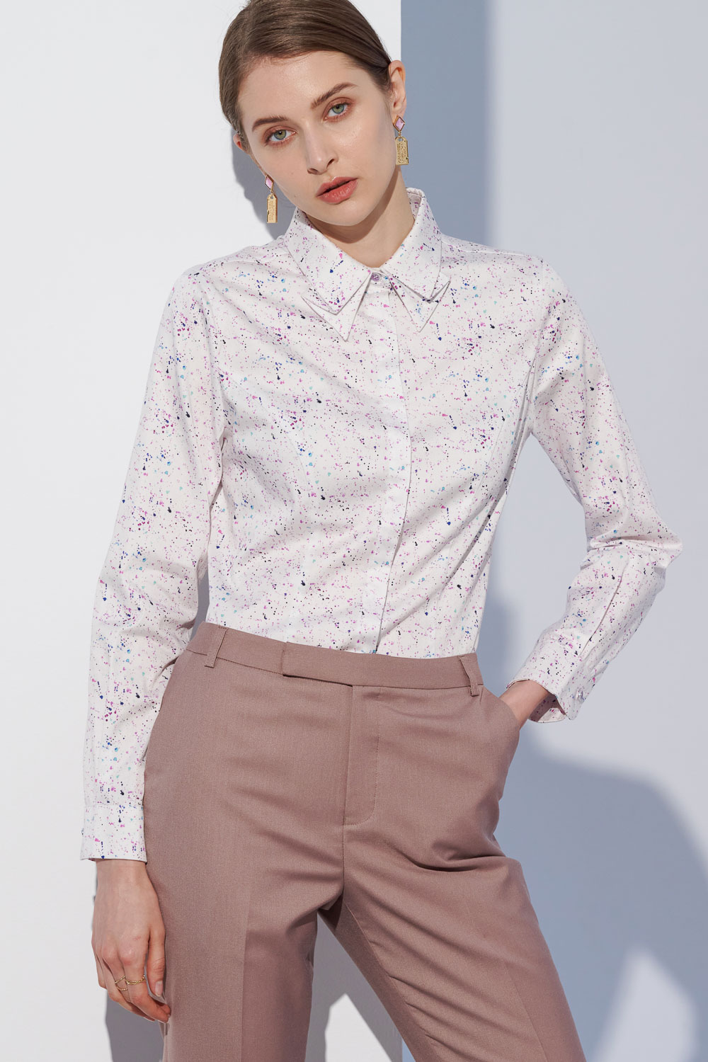 SST&C Splash Print Fold-Over Collar Slim Fit Shirt | 7562303007  (Outlet)_1
