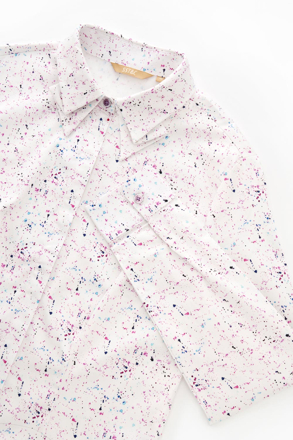 SST&C Splash Print Fold-Over Collar Slim Fit Shirt | 7562303007  (Outlet)_9