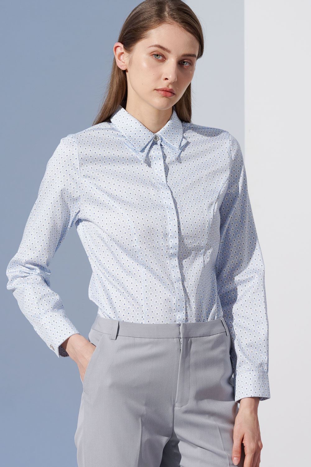 SST&C Light Blue Printed Pleated Collar Slim Fit Shirt | 7562303008  (Outlet)_0