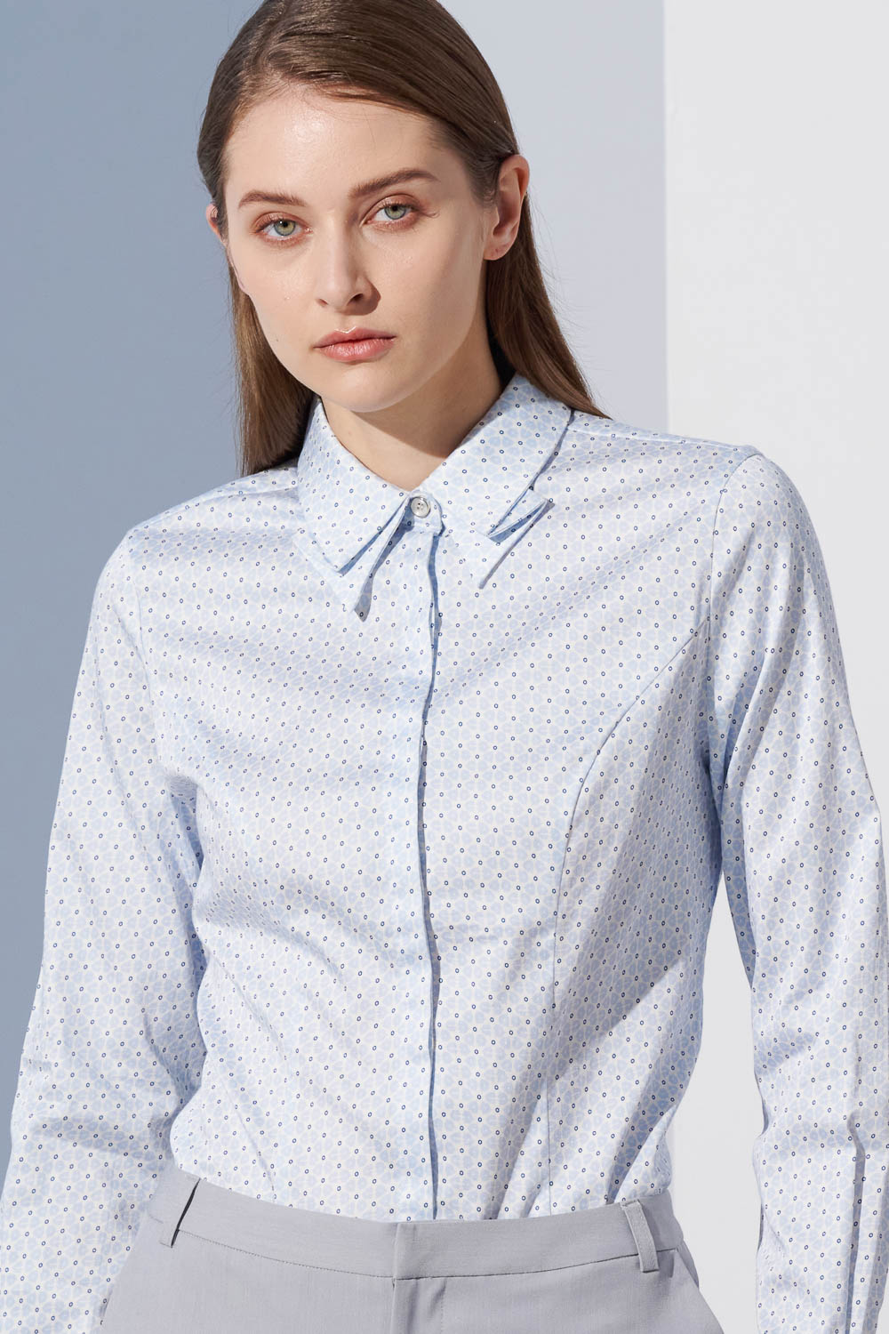 SST&C Light Blue Printed Pleated Collar Slim Fit Shirt | 7562303008  (Outlet)_1
