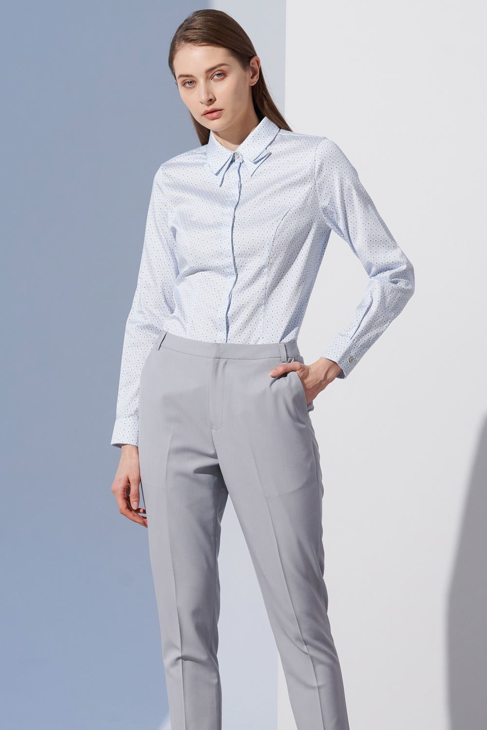 SST&C Light Blue Printed Pleated Collar Slim Fit Shirt | 7562303008  (Outlet)_2