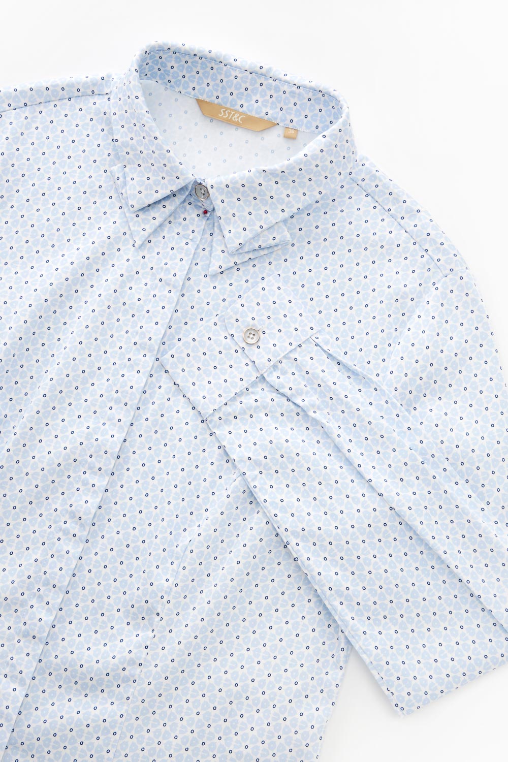 SST&C Light Blue Printed Pleated Collar Slim Fit Shirt | 7562303008  (Outlet)_9