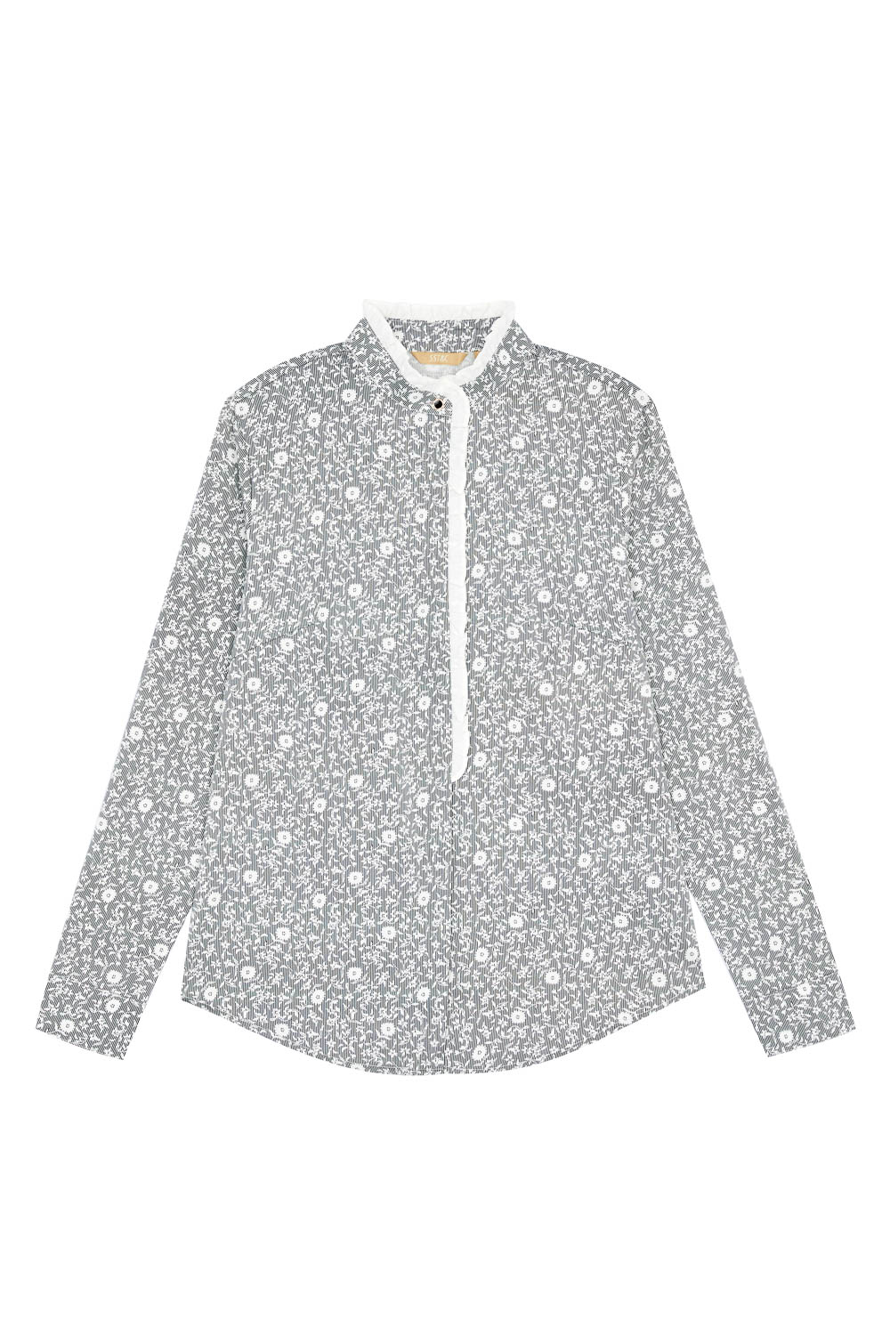 SST&C Vertical Stripe Floral Print Stand Collar Ruffled Shirt | 7562303010  (Outlet)_6