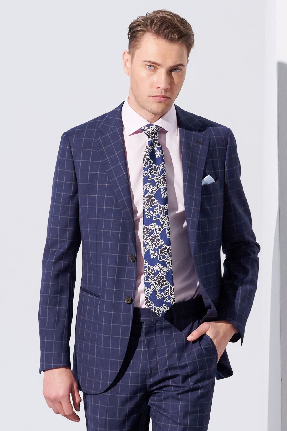 SST&C #Milan Series  Navy Windowpane Pattern Slim Fit Suit Jacket | 0112304001  (Outlet)_0