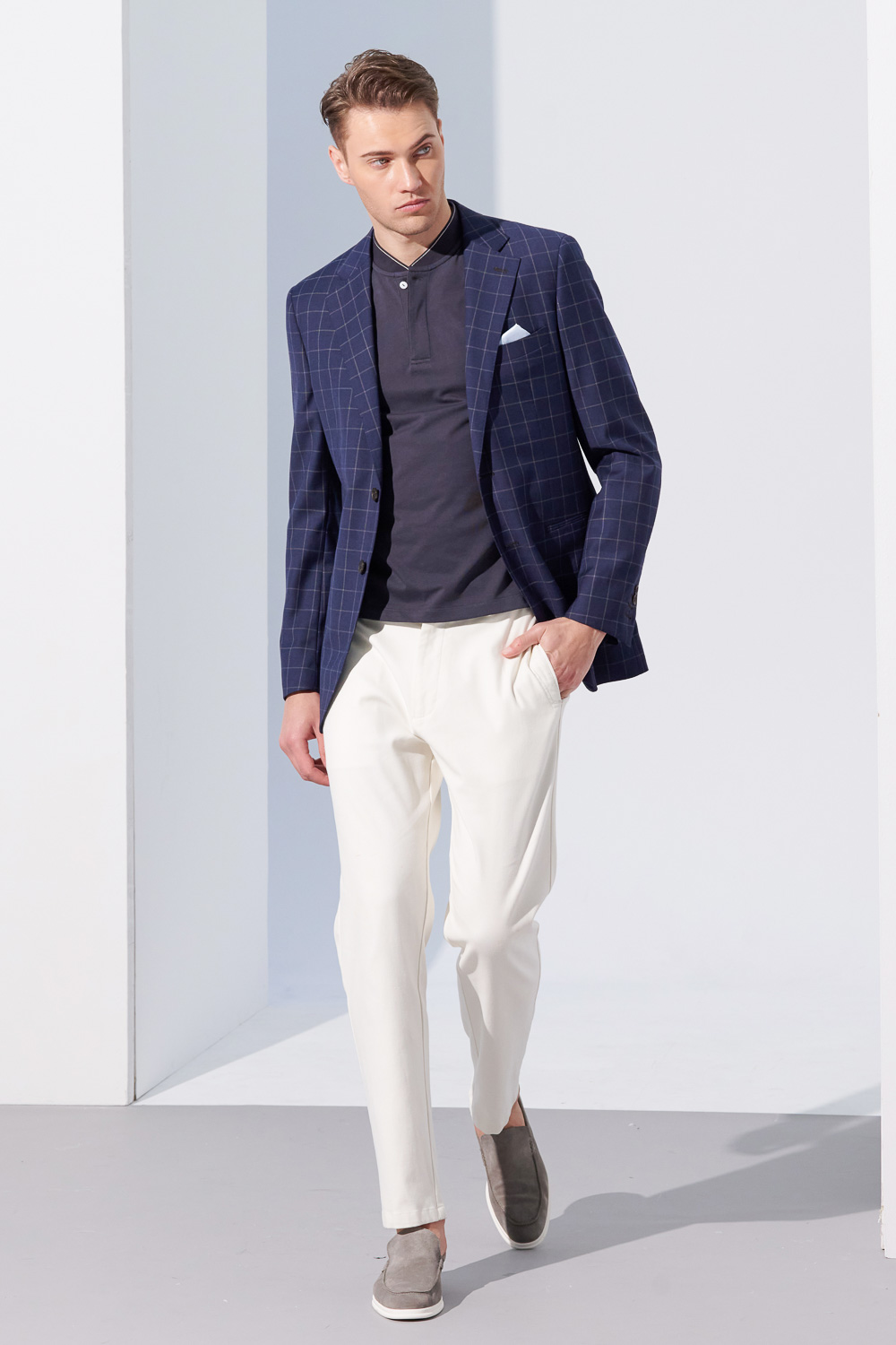 SST&C #Milan Series  Navy Windowpane Pattern Slim Fit Suit Jacket | 0112304001  (Outlet)_2