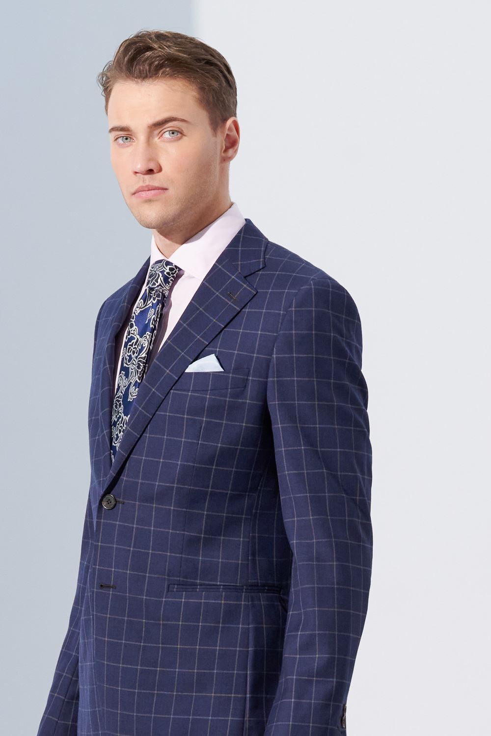 SST&C #Milan Series  Navy Windowpane Pattern Slim Fit Suit Jacket | 0112304001  (Outlet)_4