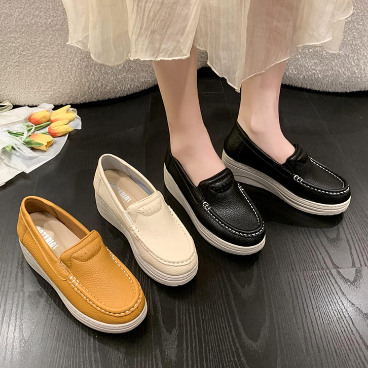 【現貨出清】MIT休閒素面皮革樂福厚底懶人鞋．白鳥麗子_7