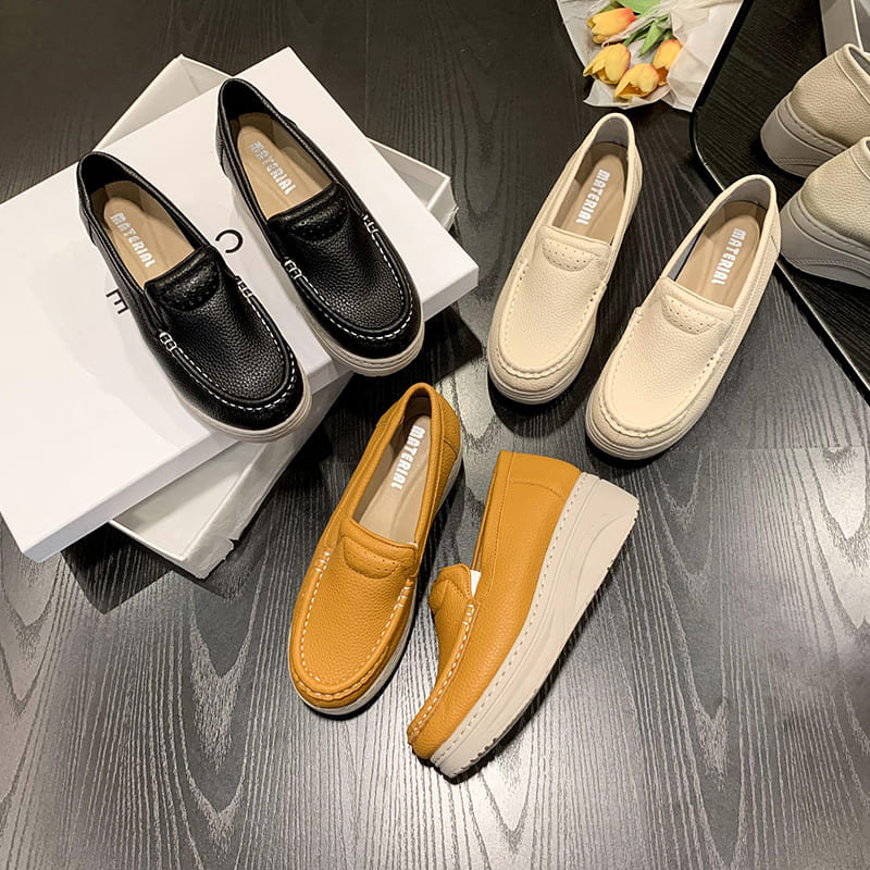 【現貨出清】MIT休閒素面皮革樂福厚底懶人鞋．白鳥麗子_9