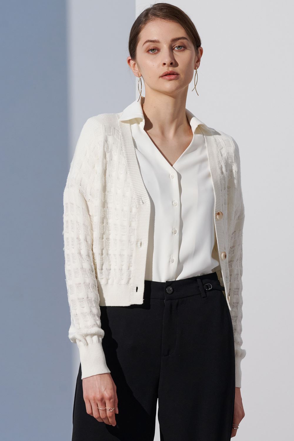 SST&C #Online Exclusive  White Hollow Knitted Jacket | 8662304001  (Outlet)_0