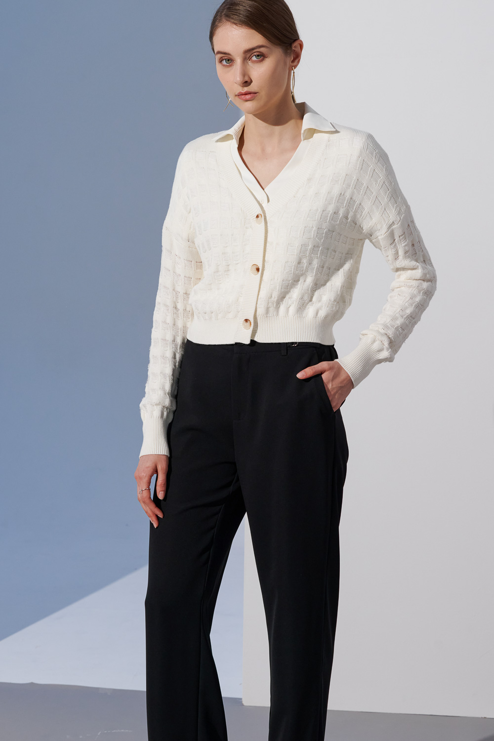 SST&C #Online Exclusive  White Hollow Knitted Jacket | 8662304001  (Outlet)_3
