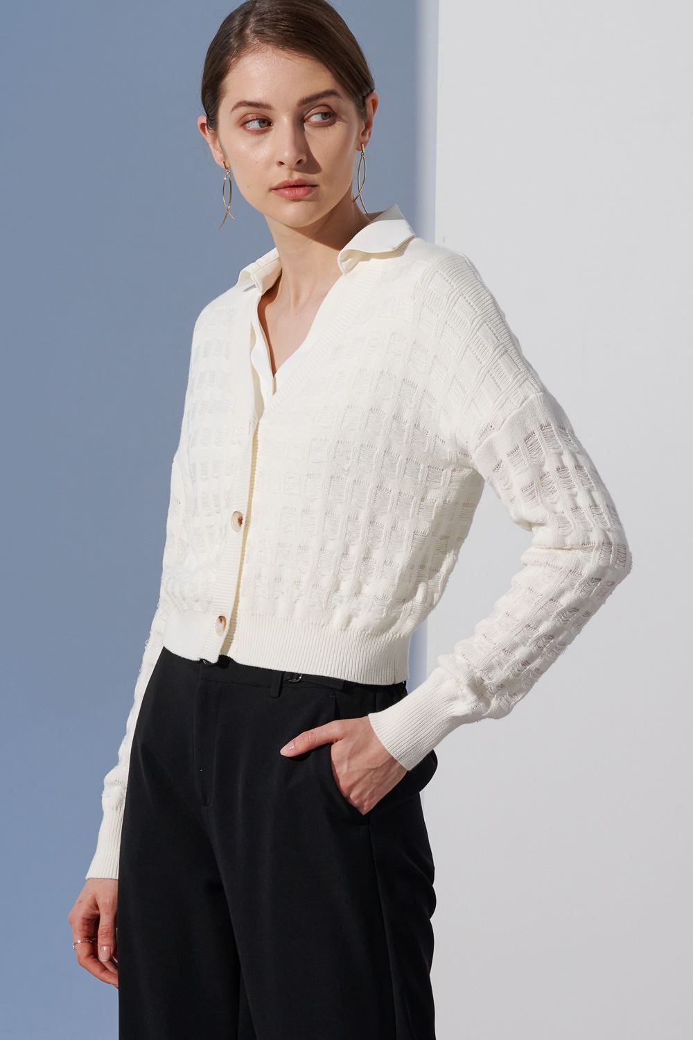 SST&C #Online Exclusive  White Hollow Knitted Jacket | 8662304001  (Outlet)_4
