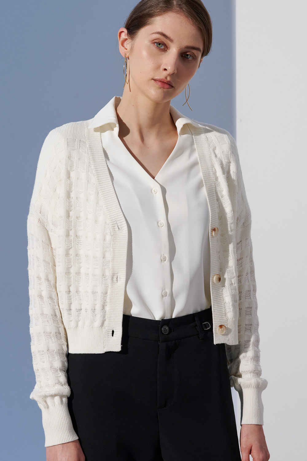 SST&C #Online Exclusive  White Hollow Knitted Jacket | 8662304001  (Outlet)_5