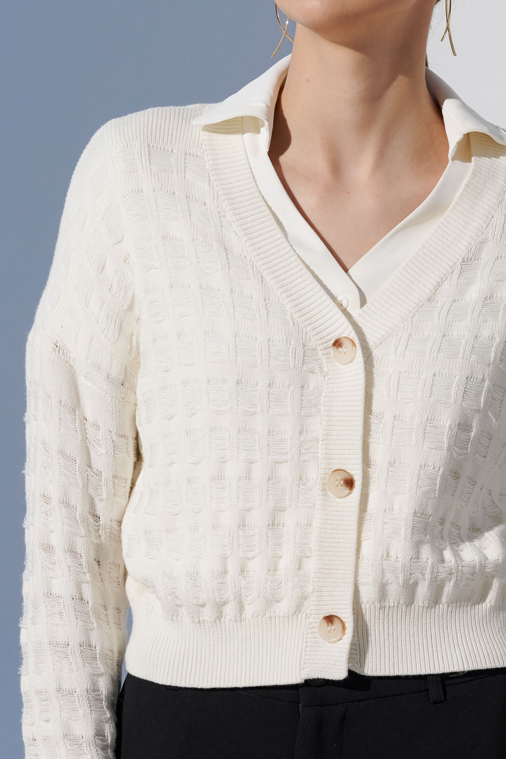 SST&C #Online Exclusive  White Hollow Knitted Jacket | 8662304001  (Outlet)_6