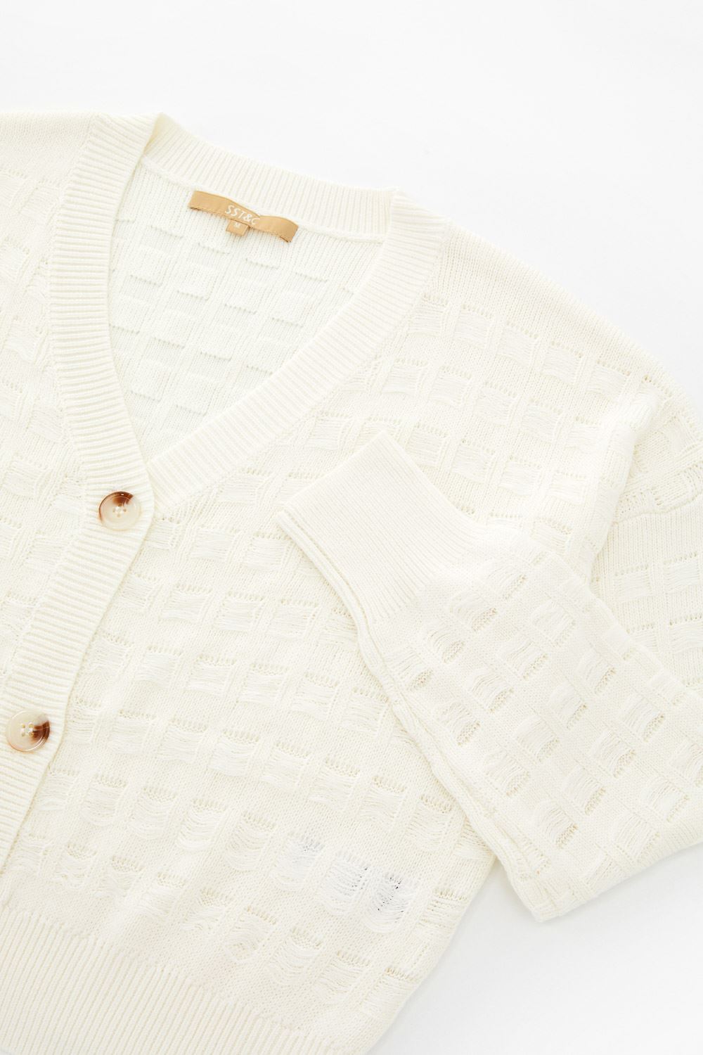 SST&C #Online Exclusive  White Hollow Knitted Jacket | 8662304001  (Outlet)_9