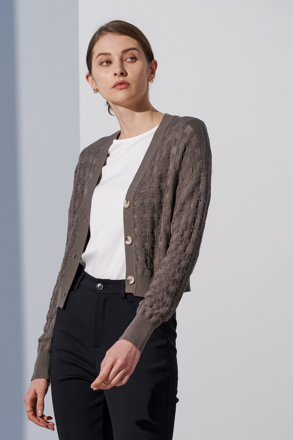 SST&C #Online Exclusive  Dark Coffee Gray Basket Hollow Knitted Jacket | 8662304003  (Outlet)_0