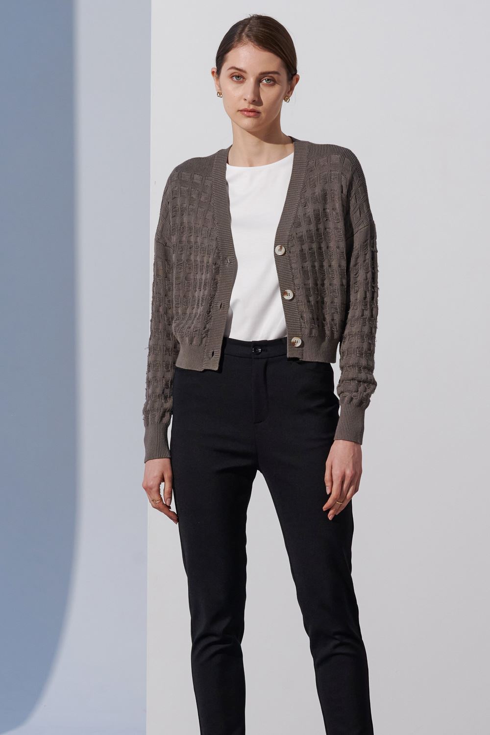 SST&C #Online Exclusive  Dark Coffee Gray Basket Hollow Knitted Jacket | 8662304003  (Outlet)_2
