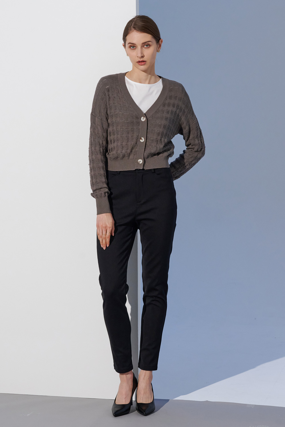 SST&C #Online Exclusive  Dark Coffee Gray Basket Hollow Knitted Jacket | 8662304003  (Outlet)_3