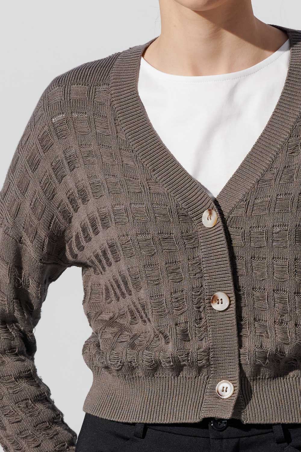 SST&C #Online Exclusive  Dark Coffee Gray Basket Hollow Knitted Jacket | 8662304003  (Outlet)_5